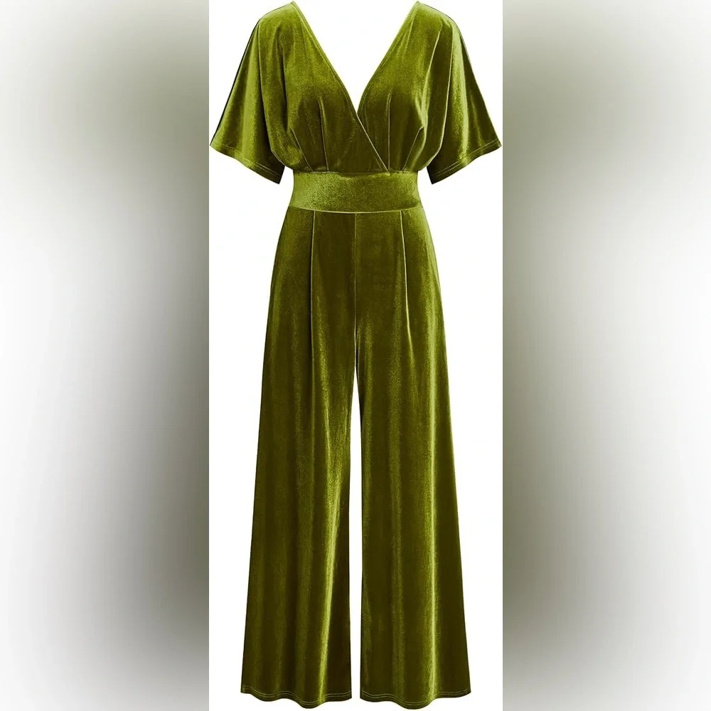 Cider Hunter Green Velvet Wide-Leg Jumpsuit – Size Large - Picture 8 of 8